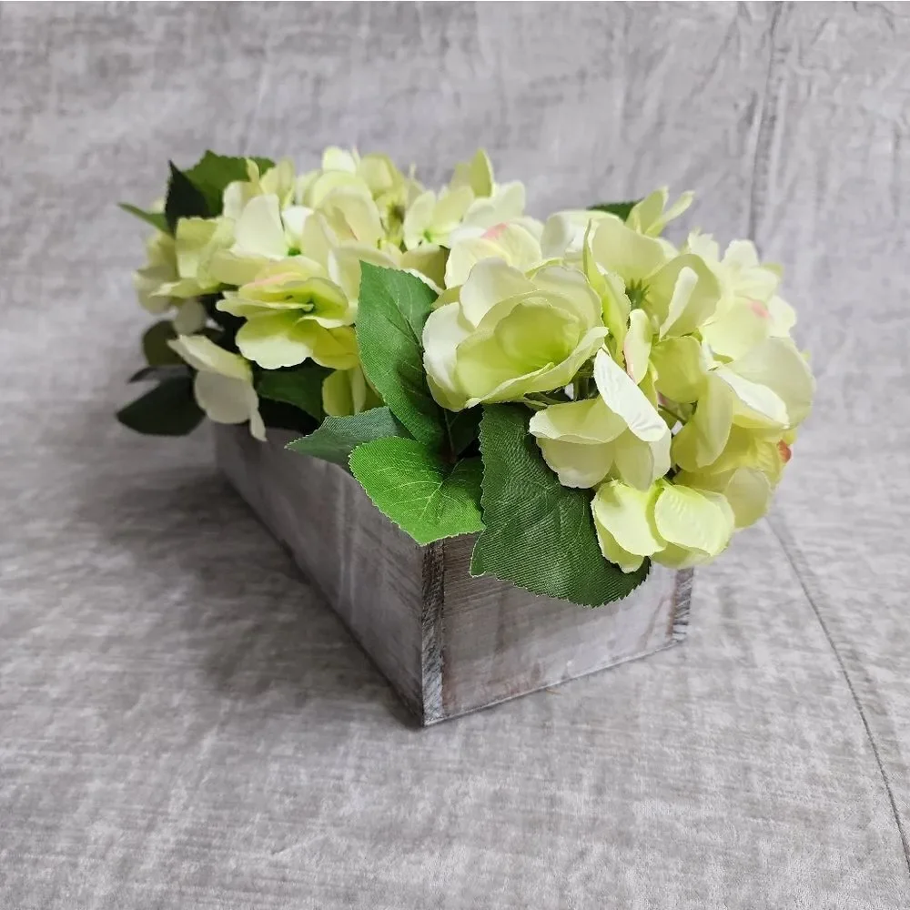 New Light Green Hydrangea Arrangement in a wooden box / centerpiece/ home decor